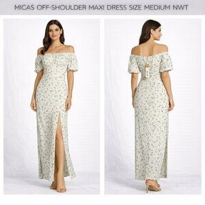 Micas Off-Shoulder Floral Maxi Dress Cream Blue M NWT